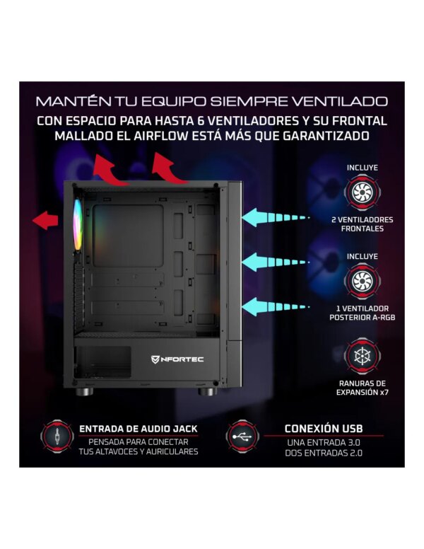NFORTEC CAJA GAMING CRISTAL TEMPLADO CAELUM BLACK USB 3.0 RGB. NEGRO - Imagen 2