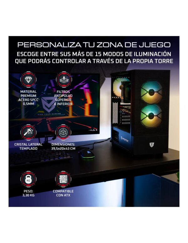 NFORTEC CAJA GAMING CRISTAL TEMPLADO CAELUM BLACK USB 3.0 RGB. NEGRO - Imagen 3