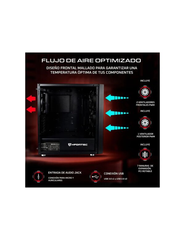 NFORTEC CAJA GAMING CRISTAL TEMPLADO NERVIA BLACK. USB 3.0 A-RGB. NEGRO - Imagen 2
