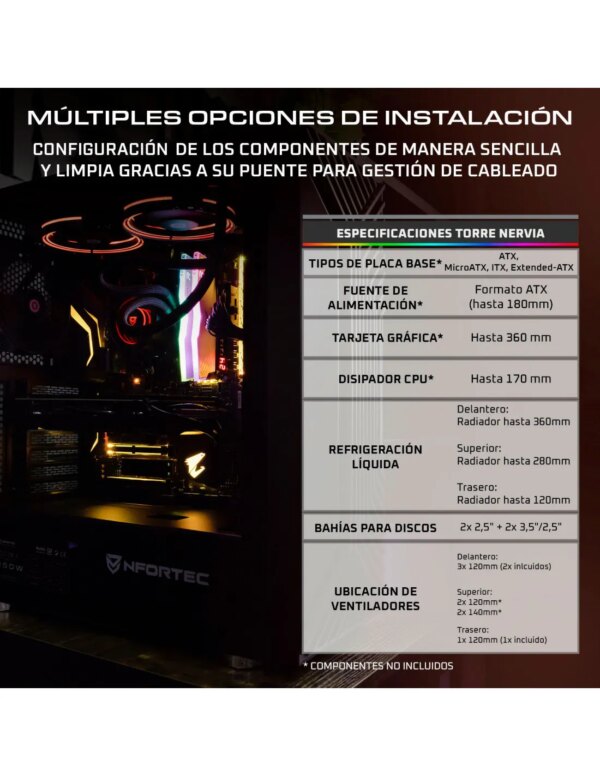NFORTEC CAJA GAMING CRISTAL TEMPLADO NERVIA BLACK. USB 3.0 A-RGB. NEGRO - Imagen 4